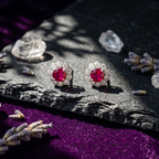 Ruby Halo Pendant Set in 925 Sterling Silver