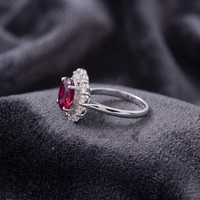 Round Cut Ruby Halo Statement Ring in 925 Sterling Silver