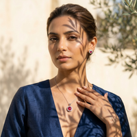Ruby Halo Pendant Set in 925 Sterling Silver