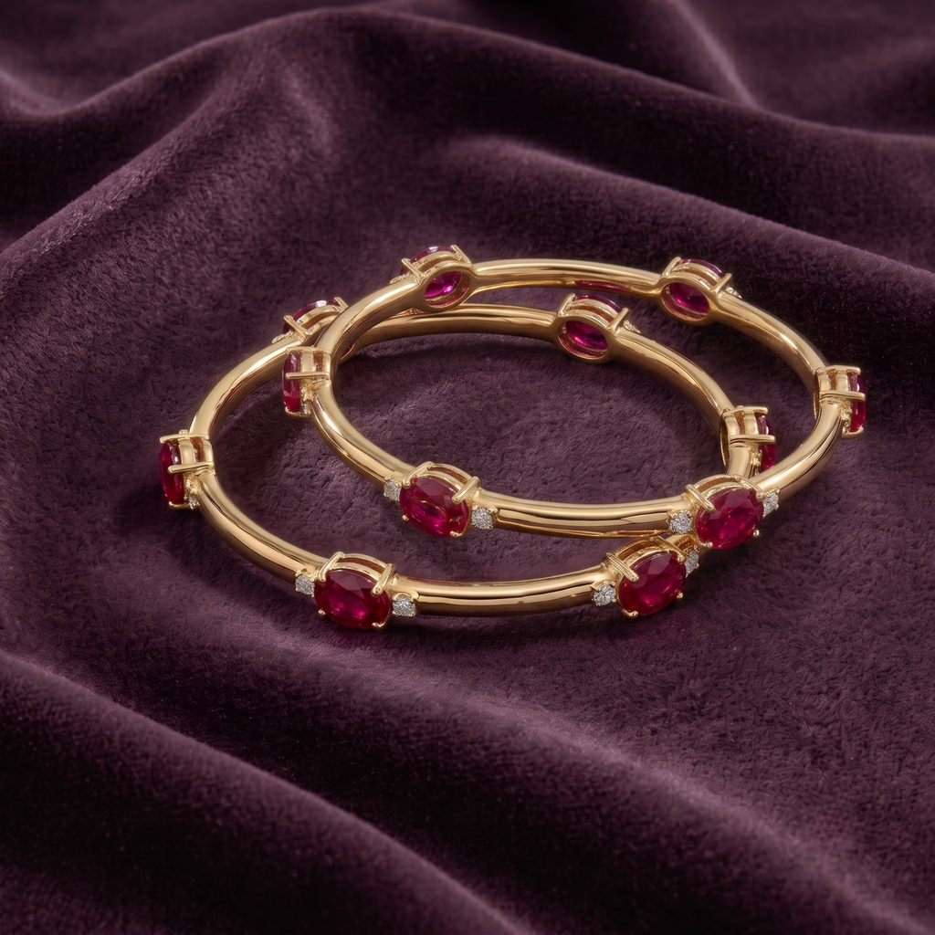 The Royal Ruby Oval Bangle in 925 Sterling Silver
