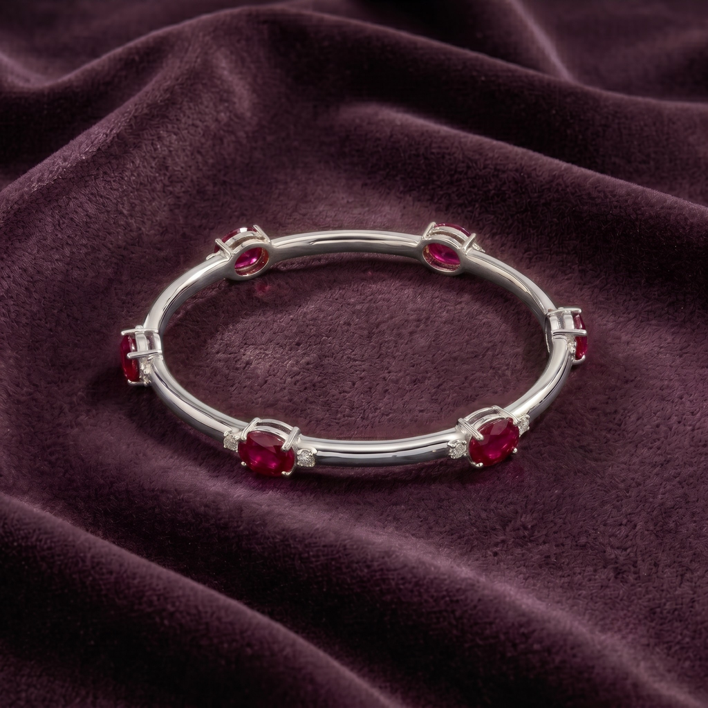 The Royal Ruby Oval Bangle in 925 Sterling Silver