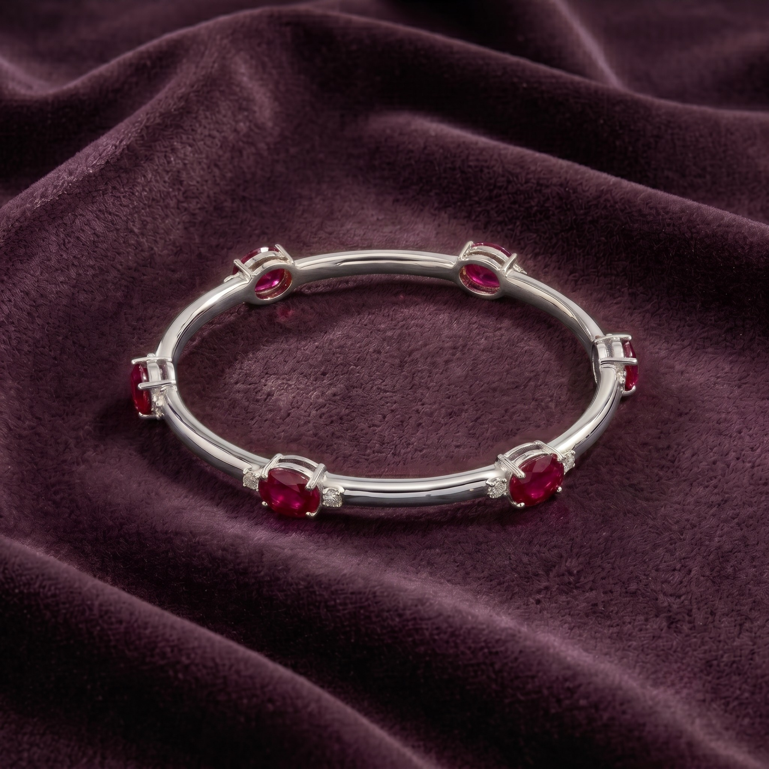 The Royal Ruby Oval Bangle in 925 Sterling Silver