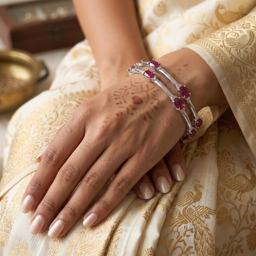 The Royal Ruby Oval Bangle in 925 Sterling Silver