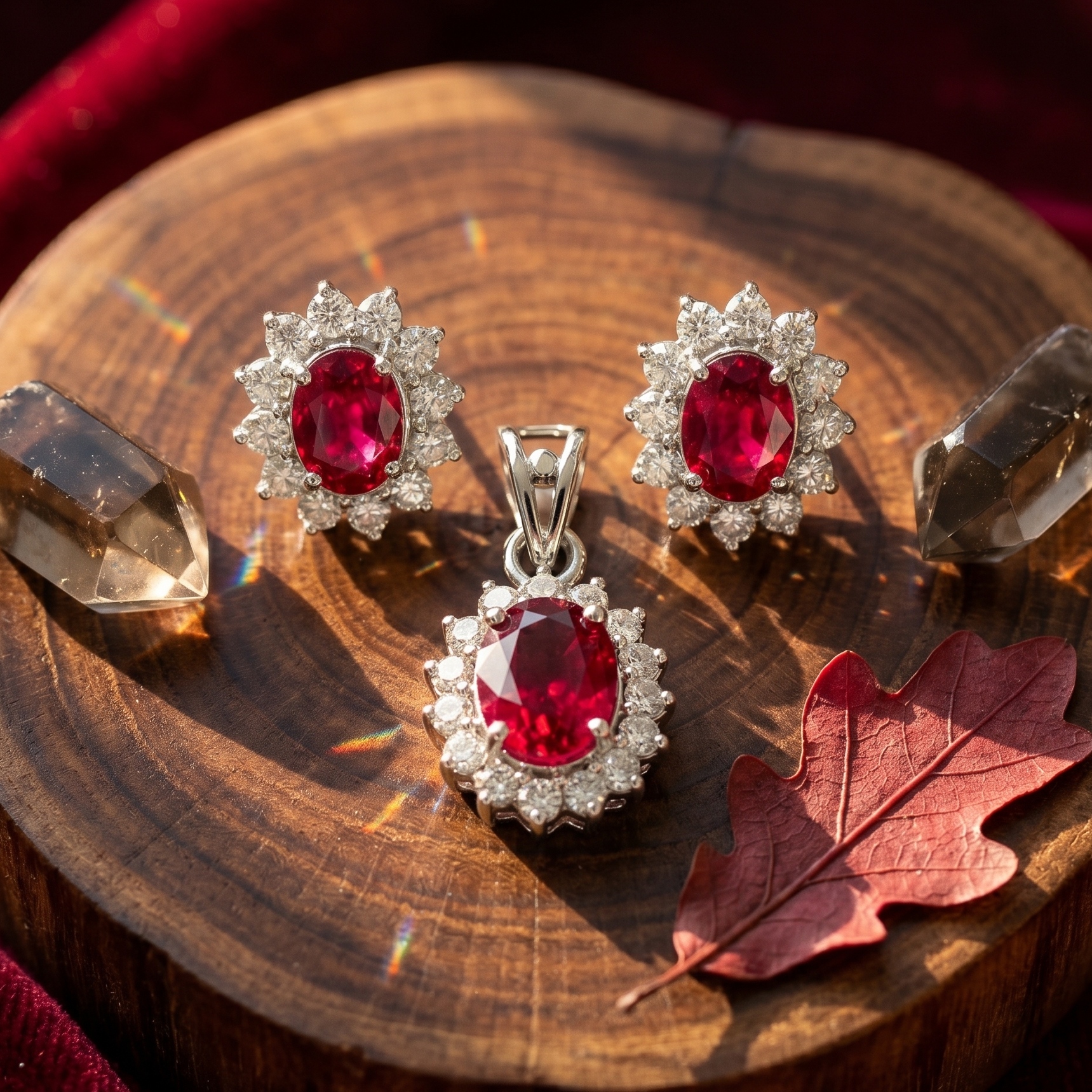 Oval Ruby Halo Pendant Set in 925 Sterling Silver