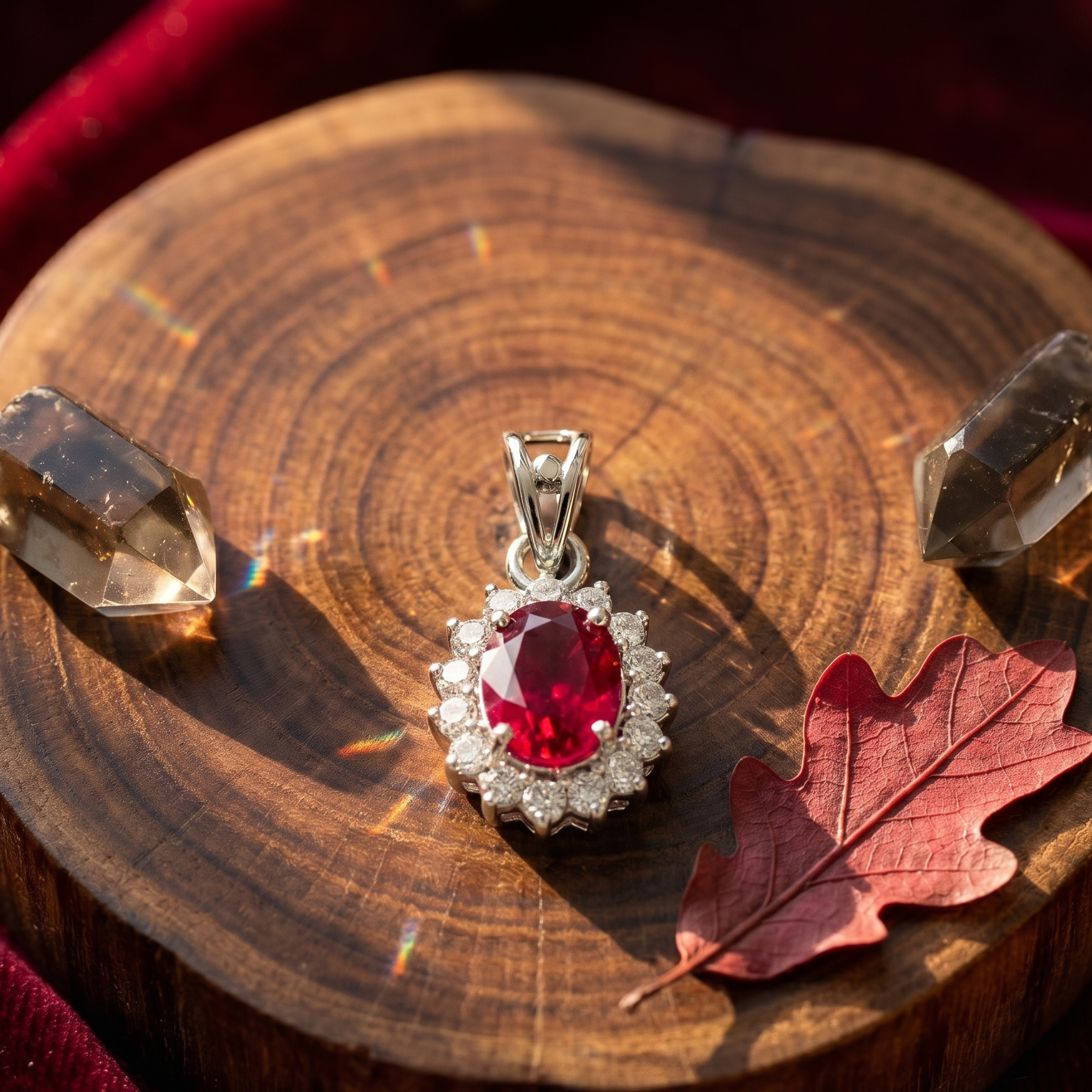Oval Ruby Halo Pendant Set in 925 Sterling Silver