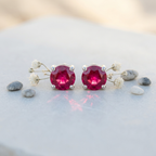 Vibrant Ruby Pink Solitaire Studs - 925 Sterling Silver