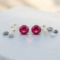 Vibrant Ruby Pink Solitaire Studs - 925 Sterling Silver