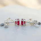 Vibrant Ruby Pink Solitaire Studs - 925 Sterling Silver