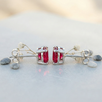 Vibrant Ruby Pink Solitaire Studs - 925 Sterling Silver