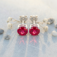 Vibrant Ruby Pink Solitaire Studs - 925 Sterling Silver