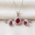 Oval Ruby Halo Pendant Set in 925 Sterling Silver