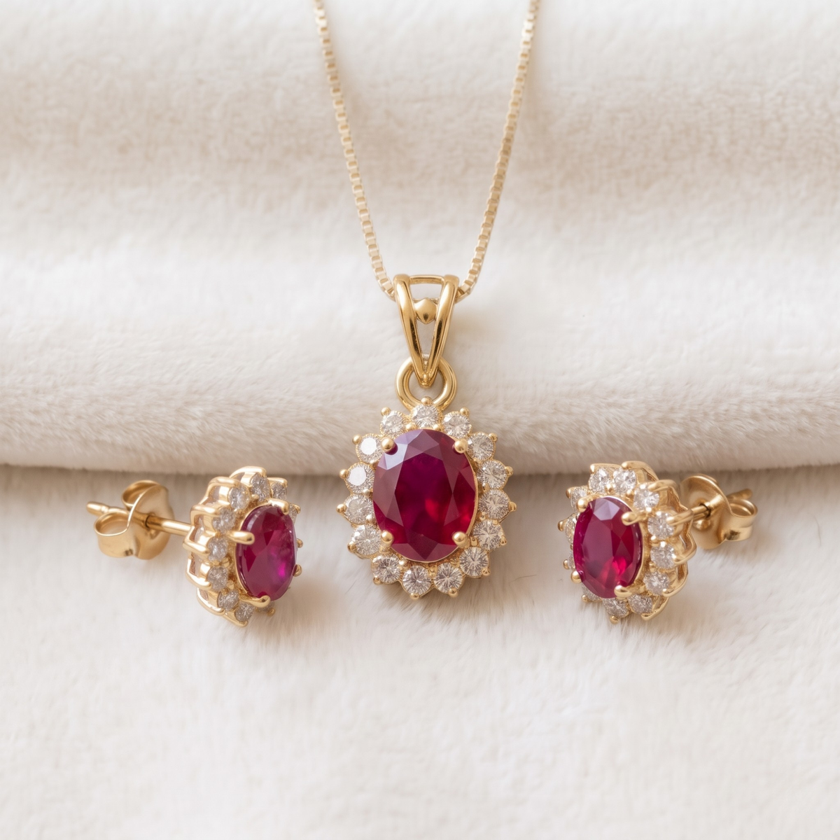 Oval Ruby Halo Pendant Set in 925 Sterling Silver