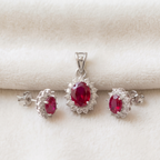 Oval Ruby Halo Pendant Set in 925 Sterling Silver