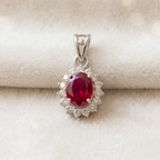 Oval Ruby Halo Pendant Set in 925 Sterling Silver