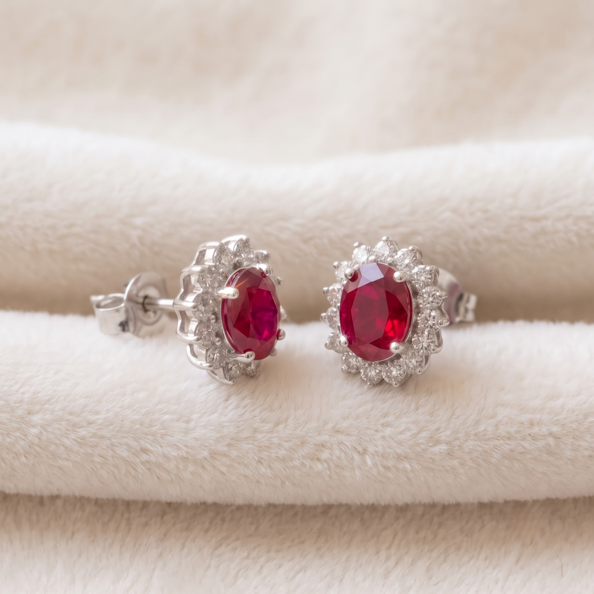 Oval Ruby Halo Pendant Set in 925 Sterling Silver