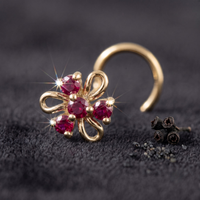 Ruby Swirl Floral Nose Pin in 925 Sterling Silver