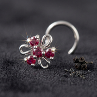 Ruby Swirl Floral Nose Pin in 925 Sterling Silver