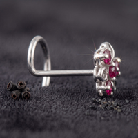 Ruby Swirl Floral Nose Pin in 925 Sterling Silver