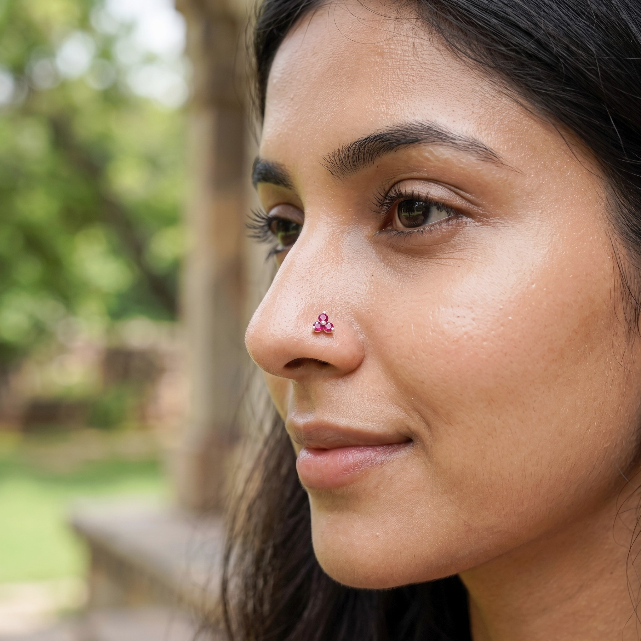 Ruby Trinity Cluster Nose Pin in 925 Sterling Silver