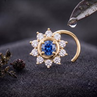 Sapphire Sunburst Halo Nose Pin in 925 Sterling Silver