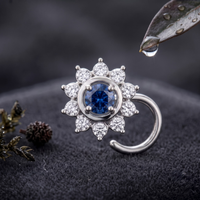 Sapphire Sunburst Halo Nose Pin in 925 Sterling Silver