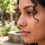 Sapphire Sunburst Halo Nose Pin in 925 Sterling Silver