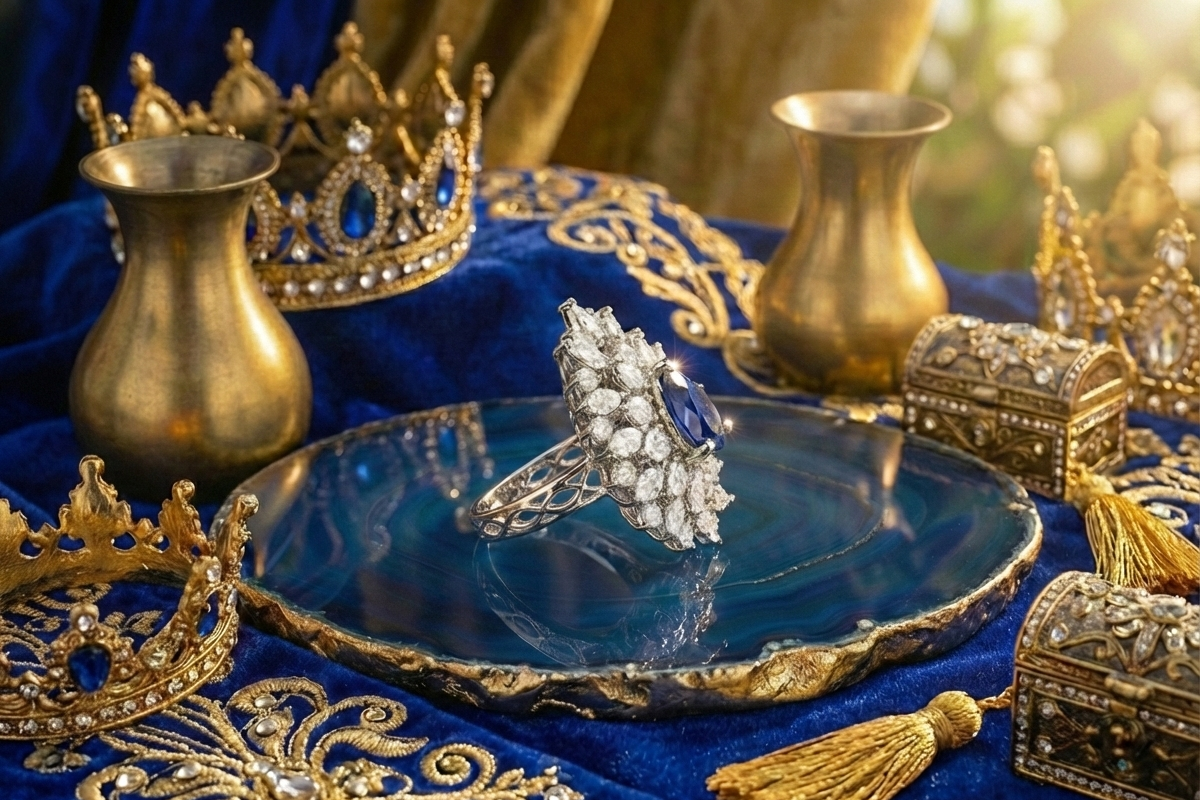 925 Sterling Silver Sapphire Drop Adjustable Cocktail Ring