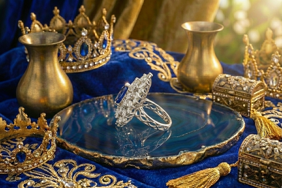 925 Sterling Silver Sapphire Drop Adjustable Cocktail Ring