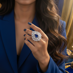 925 Sterling Silver Sapphire Drop Adjustable Cocktail Ring