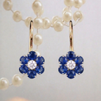 Sapphire Floral Drop Earrings - 925 Sterling Silver