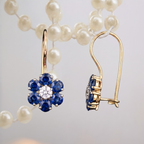 Sapphire Floral Drop Earrings - 925 Sterling Silver