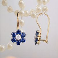 Sapphire Floral Drop Earrings - 925 Sterling Silver