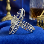 925 Sterling Silver Sapphire Blue Floral Adjustable Cocktail Ring