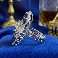 925 Sterling Silver Sapphire Blue Floral Adjustable Cocktail Ring