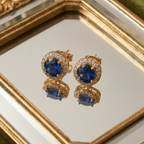 Round Sapphire Blue Halo CZ Studs | 925 Sterling Silver