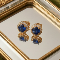 Round Sapphire Blue Halo CZ Studs | 925 Sterling Silver