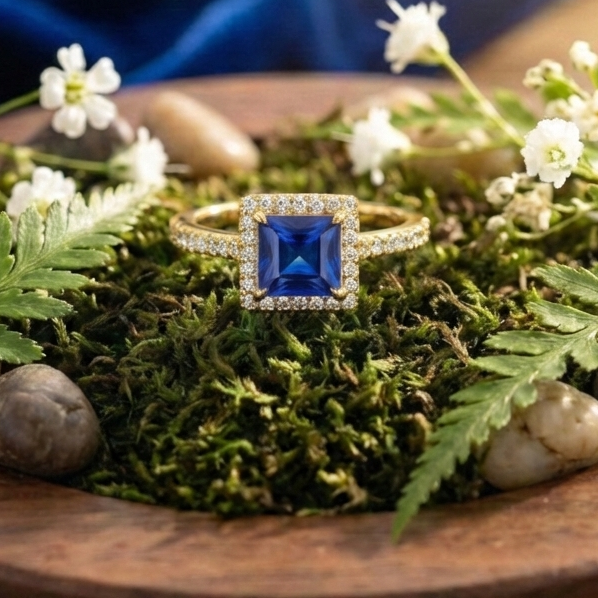 925 Sterling Silver Royal Sapphire Square Cut Adjustable Ring