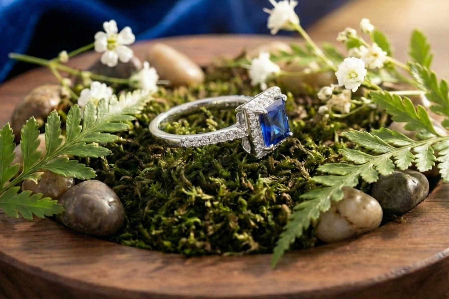 925 Sterling Silver Royal Sapphire Square Cut Adjustable Ring