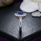 Oval Sapphire Halo Ring in 925 Sterling Silver
