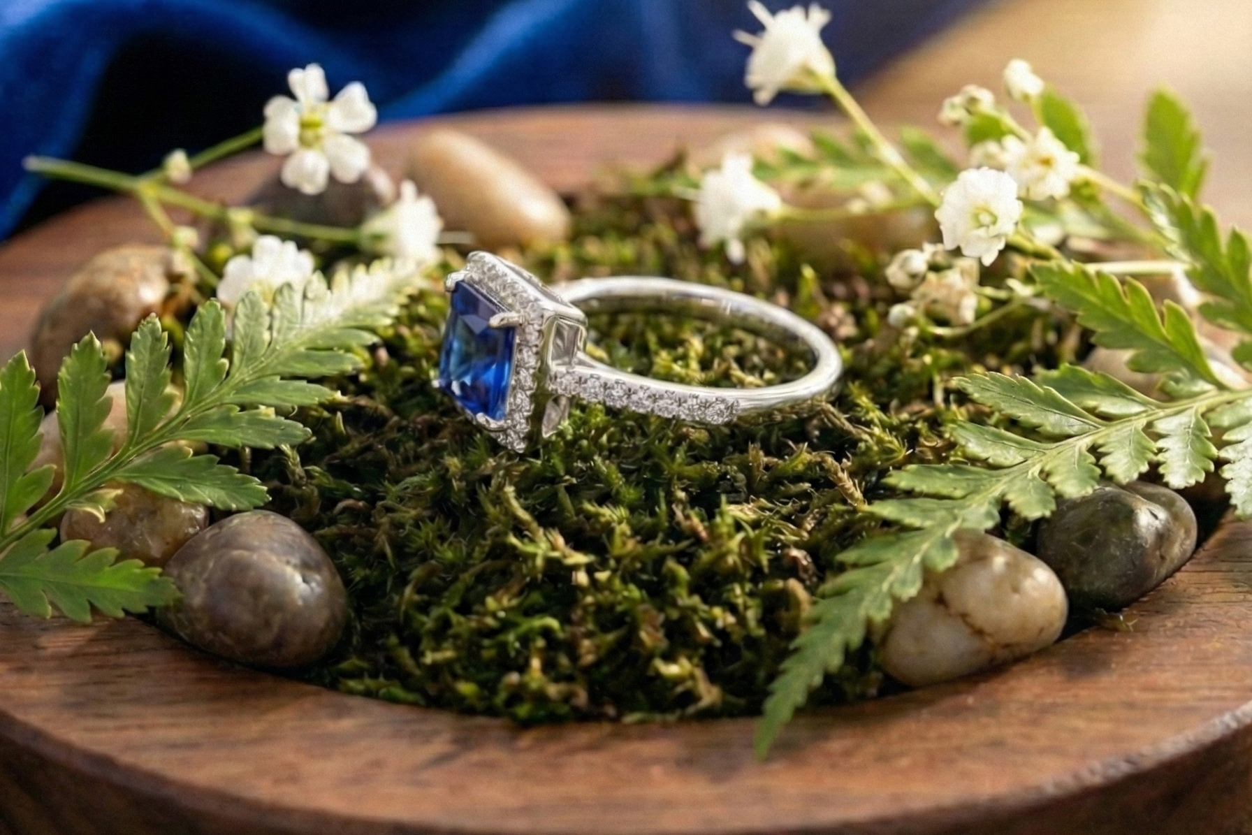 925 Sterling Silver Royal Sapphire Square Cut Adjustable Ring