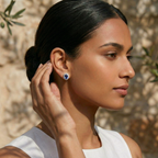 Royal Blue Sapphire Oval Halo Studs - 925 Sterling Silver