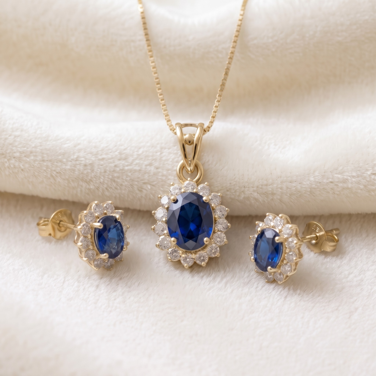Oval Blue Sapphire Halo Pendant Set in 925 Sterling Silver