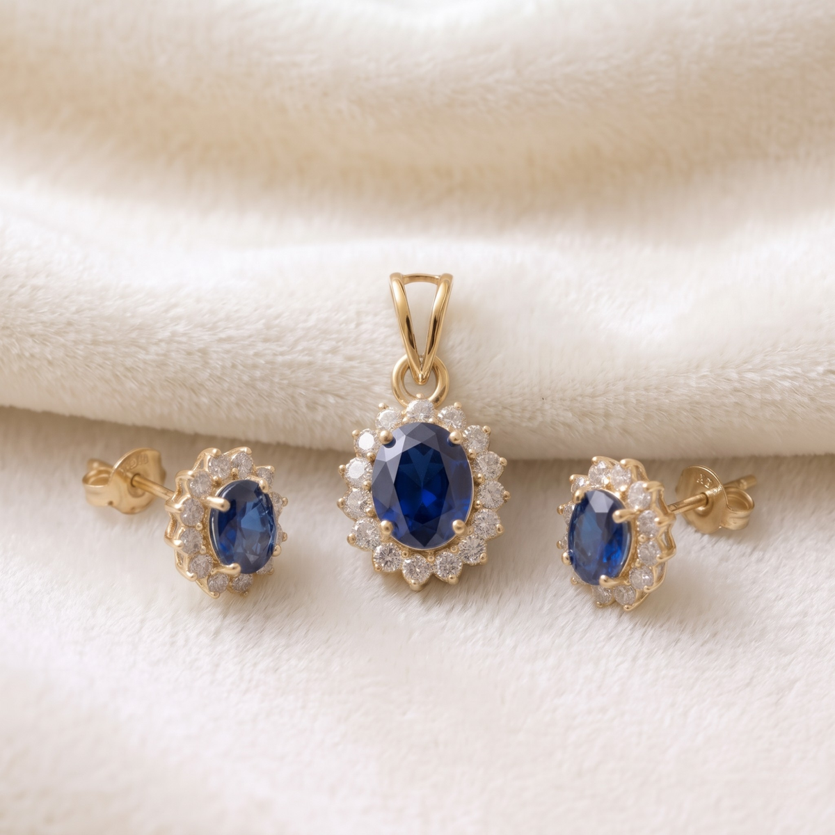 Oval Blue Sapphire Halo Pendant Set in 925 Sterling Silver