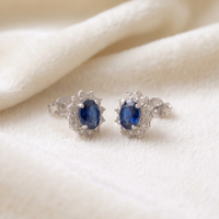 Oval Blue Sapphire Halo Pendant Set in 925 Sterling Silver