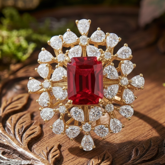 925 Sterling Silver Scarlet Petal Adjustable Cocktail Ring