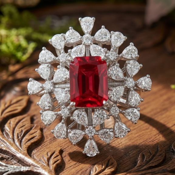 925 Sterling Silver Scarlet Petal Adjustable Cocktail Ring