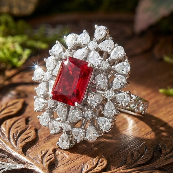 925 Sterling Silver Scarlet Petal Adjustable Cocktail Ring