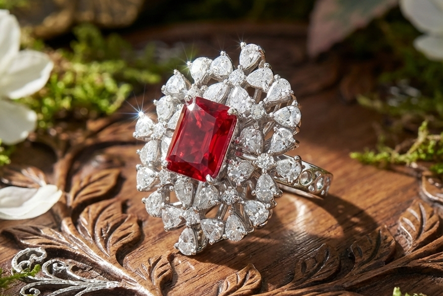 925 Sterling Silver Scarlet Petal Adjustable Cocktail Ring