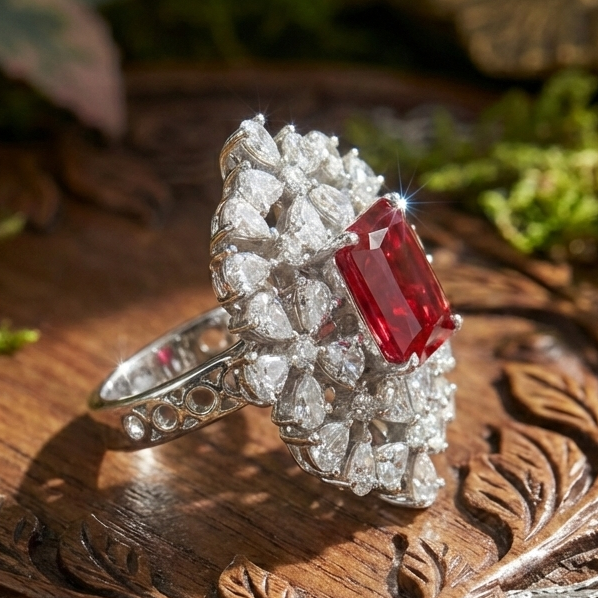 925 Sterling Silver Scarlet Petal Adjustable Cocktail Ring