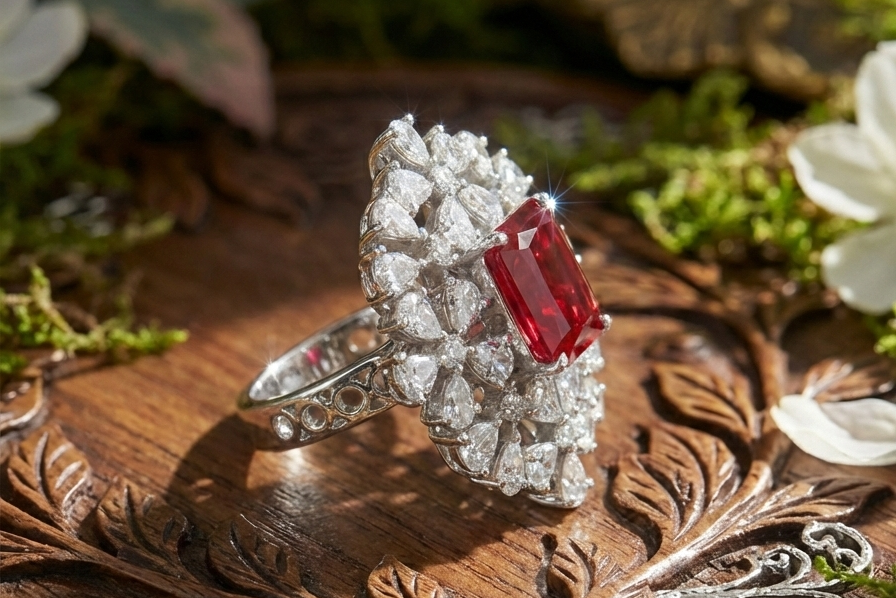 925 Sterling Silver Scarlet Petal Adjustable Cocktail Ring
